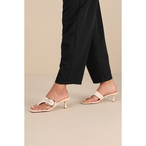 Lulus Meline Bone Thong Buckle Slide Sandals White Size 10 - Picture 3 of 9